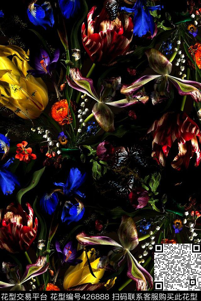 时尚休闲花卉手绘数码印花华亿平台下载（图片编号: 426888） - 瓦栏（Walan）