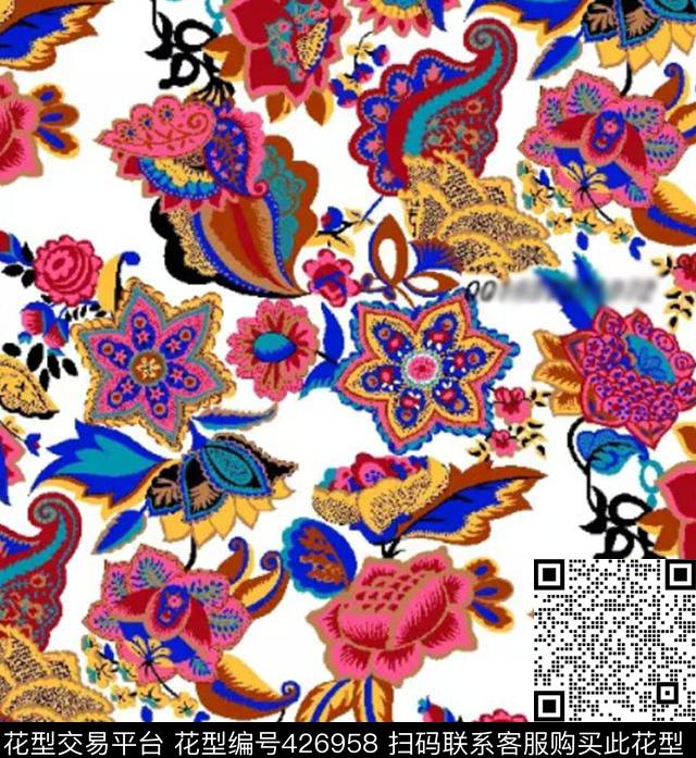 成熟花卉流行数码印花华亿平台下载（图片编号: 426958） - 瓦栏（Walan）