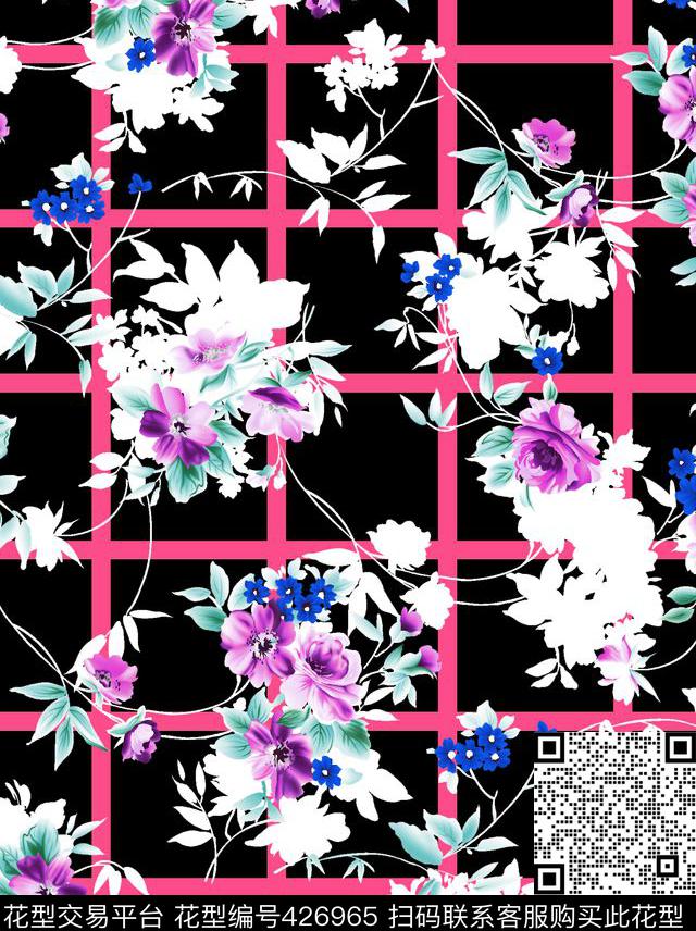 缠枝格子花卉数码印花华亿平台下载（图片编号: 426965） - 瓦栏（Walan）