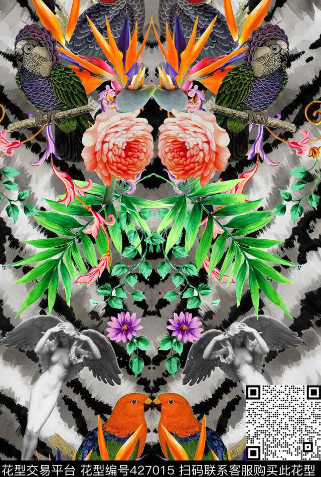 豹纹定位复古鸟数码印花华亿平台下载（图片编号: 427015） - 瓦栏（Walan）