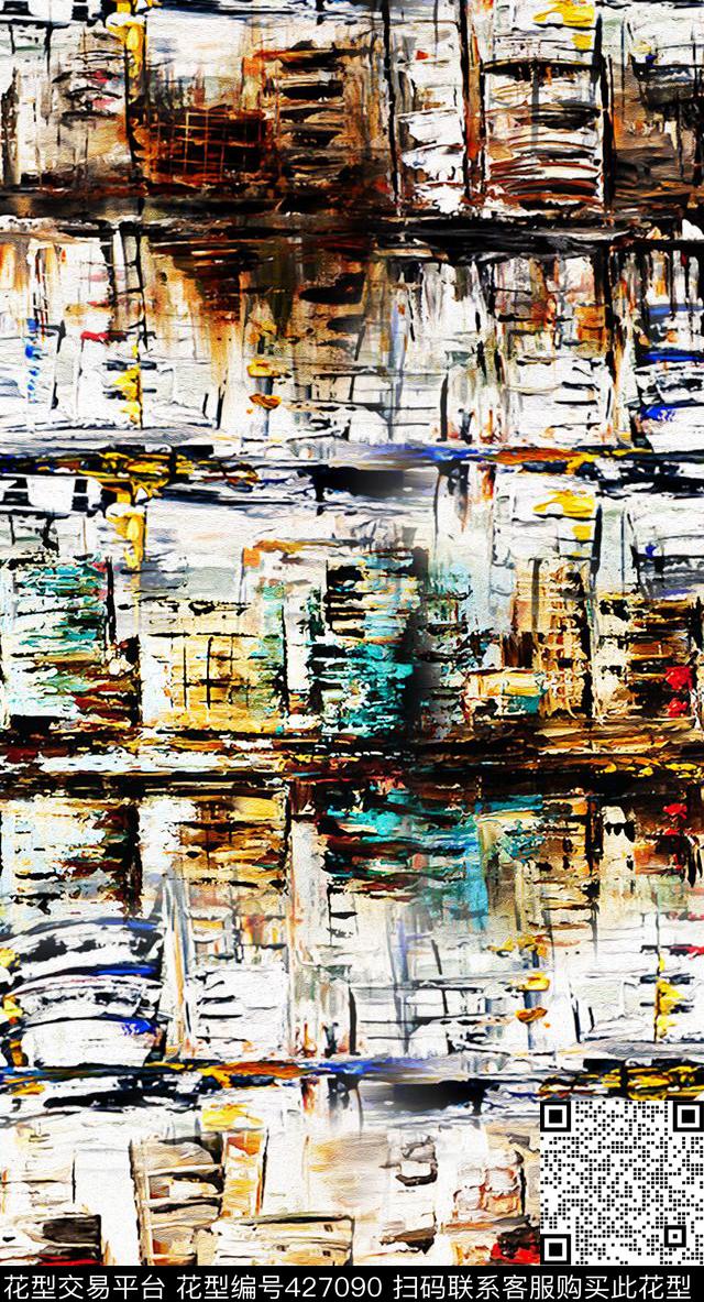 创意油画城市数码印花华亿平台下载（图片编号: 427090） - 瓦栏（Walan）