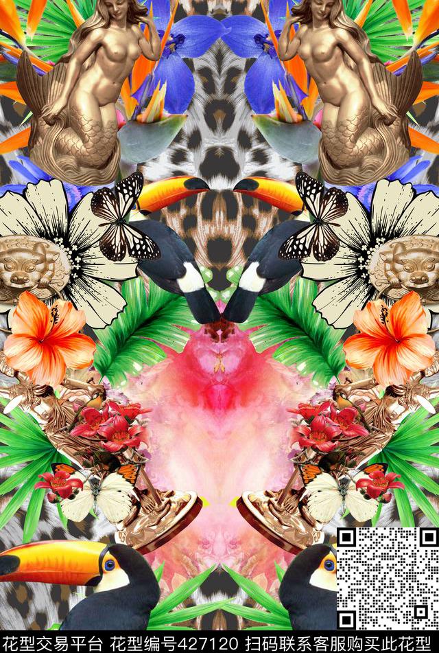 豹纹雕塑定位数码印花华亿平台下载（图片编号: 427120） - 瓦栏（Walan）