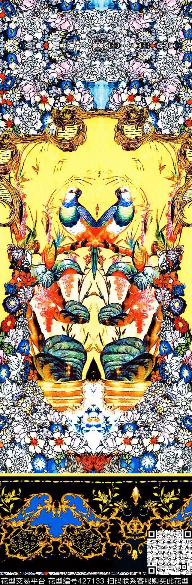 旗袍裙子丝巾数码印花华亿平台下载（图片编号: 427133） - 瓦栏（Walan）