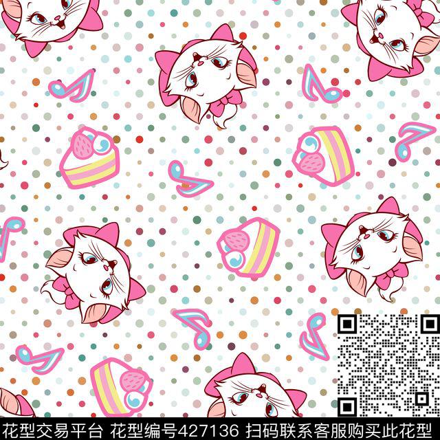卡通玛丽猫音符传统印花华亿平台下载（图片编号: 427136） - 瓦栏（Walan）