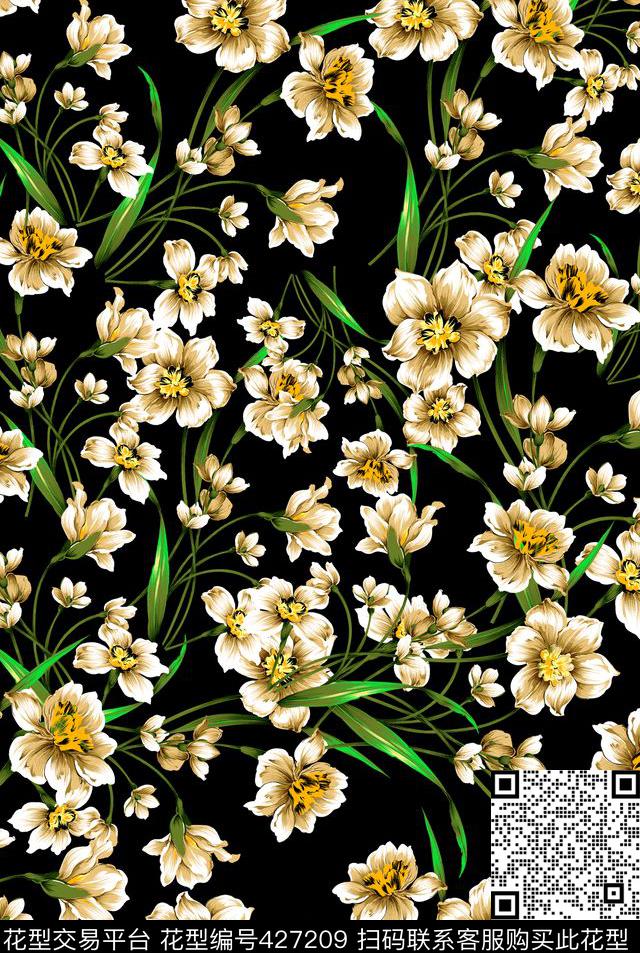 复古花卉满版花卉数码印花华亿平台下载（图片编号: 427209） - 瓦栏（Walan）