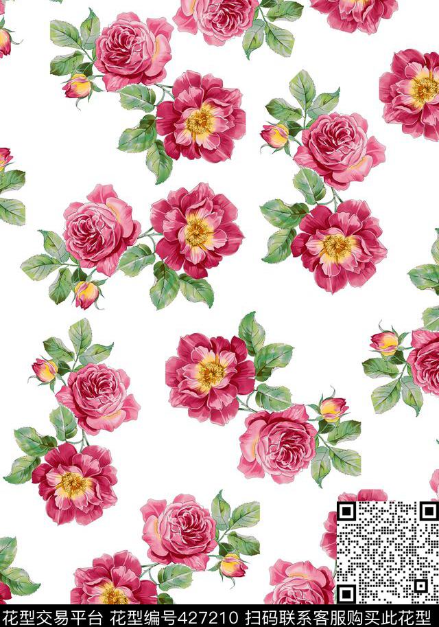 水彩玫瑰印花传统印花华亿平台下载（图片编号: 427210） - 瓦栏（Walan）