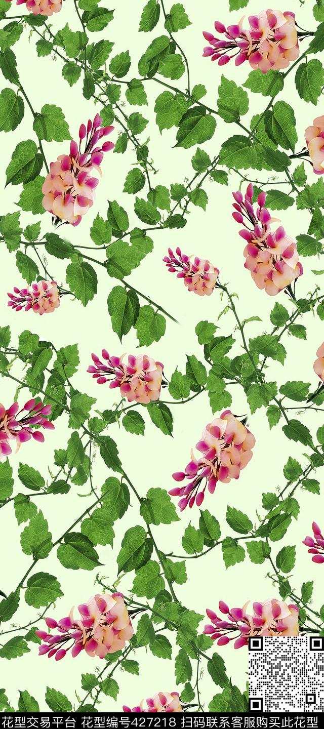 单色时尚花卉数码印花华亿平台下载（图片编号: 427218） - 瓦栏（Walan）