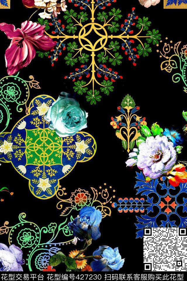 欧式花纹卷草数码印花华亿平台下载（图片编号: 427230） - 瓦栏（Walan）