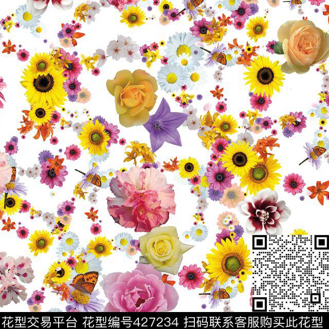 可爱花朵甜美方巾夏威夷风数码印花华亿平台下载（图片编号: 427234） - 瓦栏（Walan）