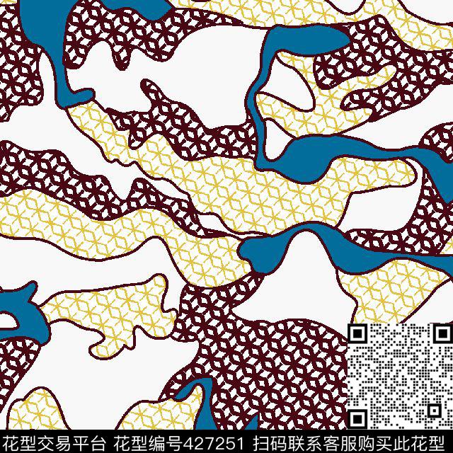 几何迷彩网格传统印花华亿平台下载（图片编号: 427251） - 瓦栏（Walan）