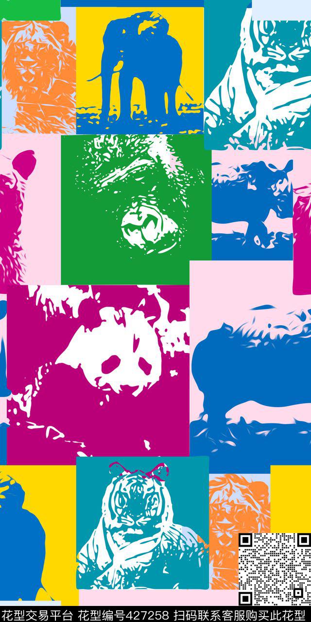 动物拼接时尚传统印花华亿平台下载（图片编号: 427258） - 瓦栏（Walan）