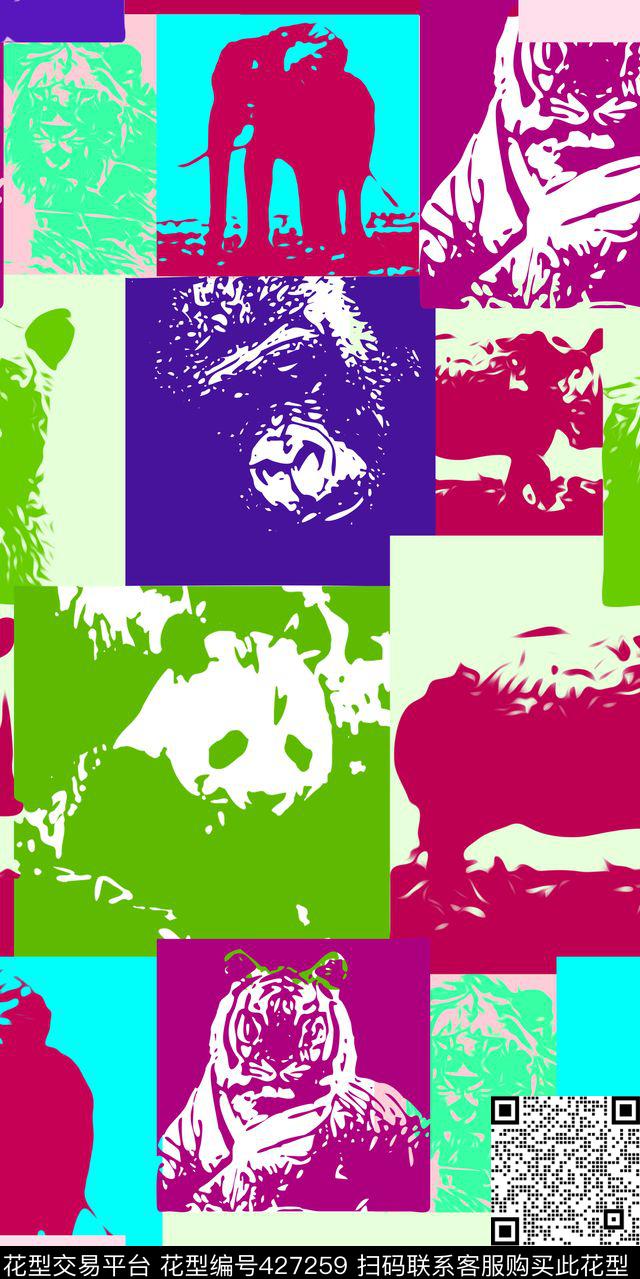 时尚动物拼接传统印花华亿平台下载（图片编号: 427259） - 瓦栏（Walan）