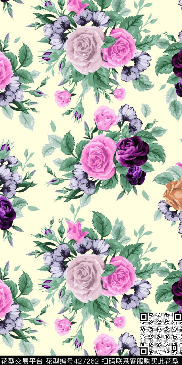 流行手绘玫瑰传统印花华亿平台下载（图片编号: 427262） - 瓦栏（Walan）