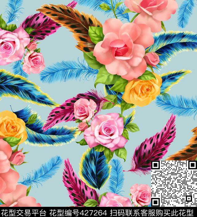 花卉玫瑰花手绘数码印花华亿平台下载（图片编号: 427264） - 瓦栏（Walan）