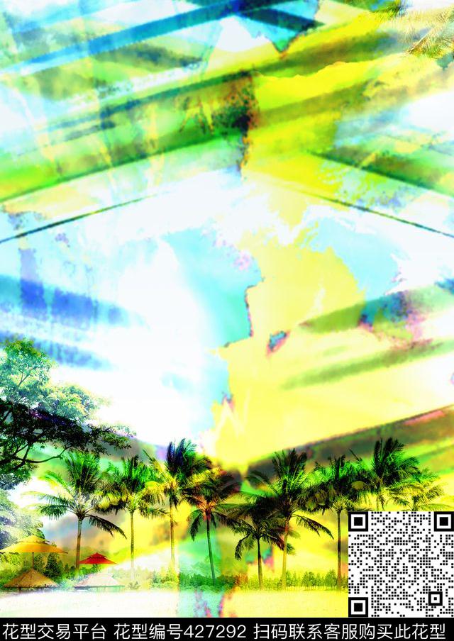 抽象风景旅游度假数码印花华亿平台下载（图片编号: 427292） - 瓦栏（Walan）