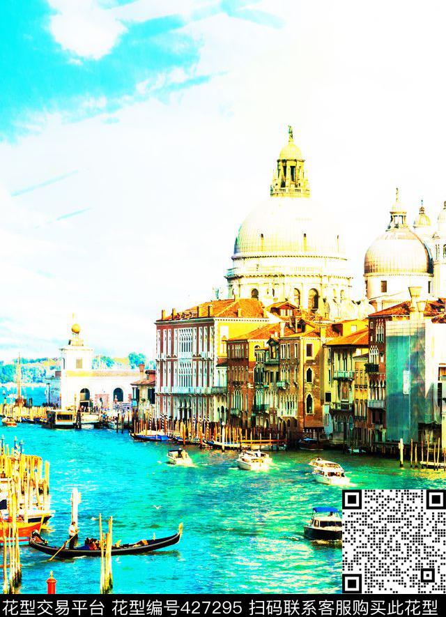 潮流时尚城市建筑水上城市数码印花华亿平台下载（图片编号: 427295） - 瓦栏（Walan）