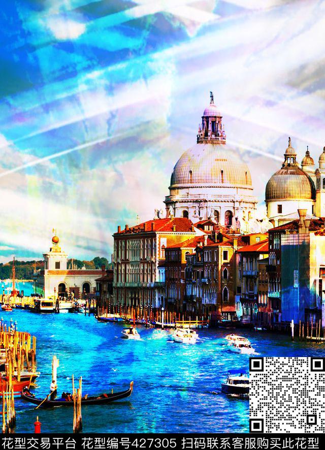 潮流时尚城市建筑水上城市数码印花华亿平台下载（图片编号: 427305） - 瓦栏（Walan）