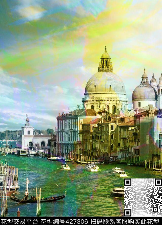 潮流时尚城市建筑水上城市数码印花华亿平台下载（图片编号: 427306） - 瓦栏（Walan）