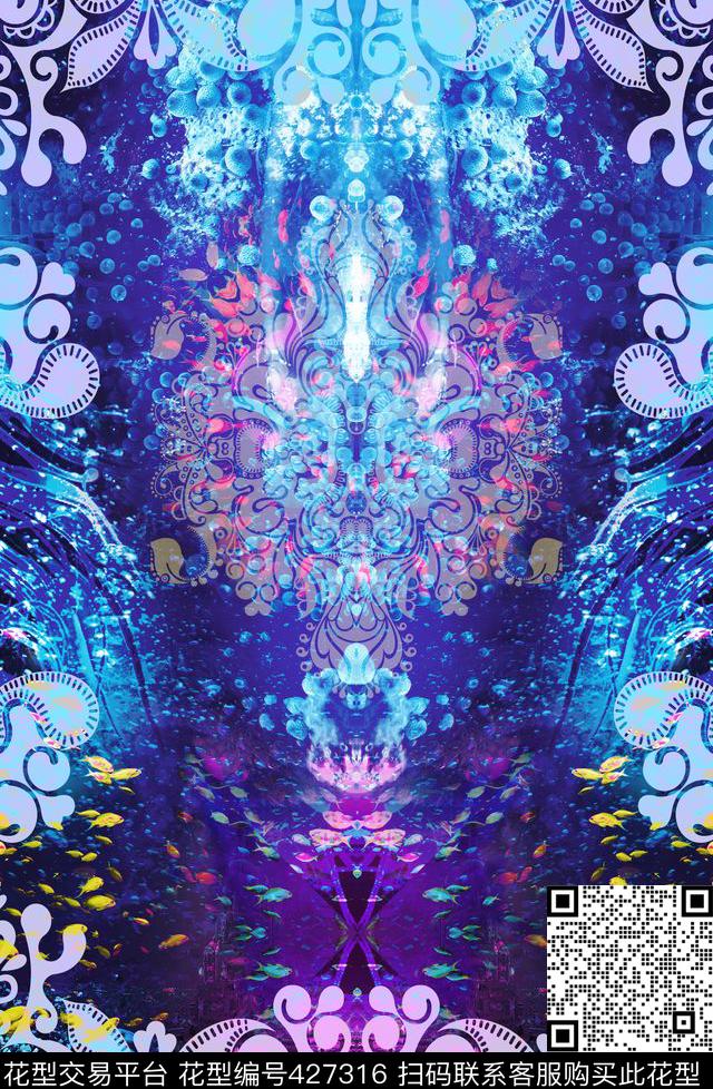 海洋风情涂鸦珊瑚数码印花华亿平台下载（图片编号: 427316） - 瓦栏（Walan）