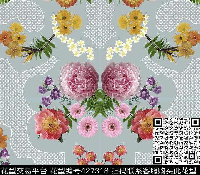3D立体波点花卉数码印花华亿平台下载（图片编号: 427318） - 瓦栏（Walan）