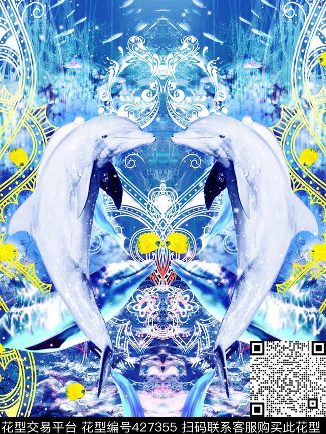 梦幻海底度假海豚珊瑚数码印花华亿平台下载（图片编号: 427355） - 瓦栏（Walan）