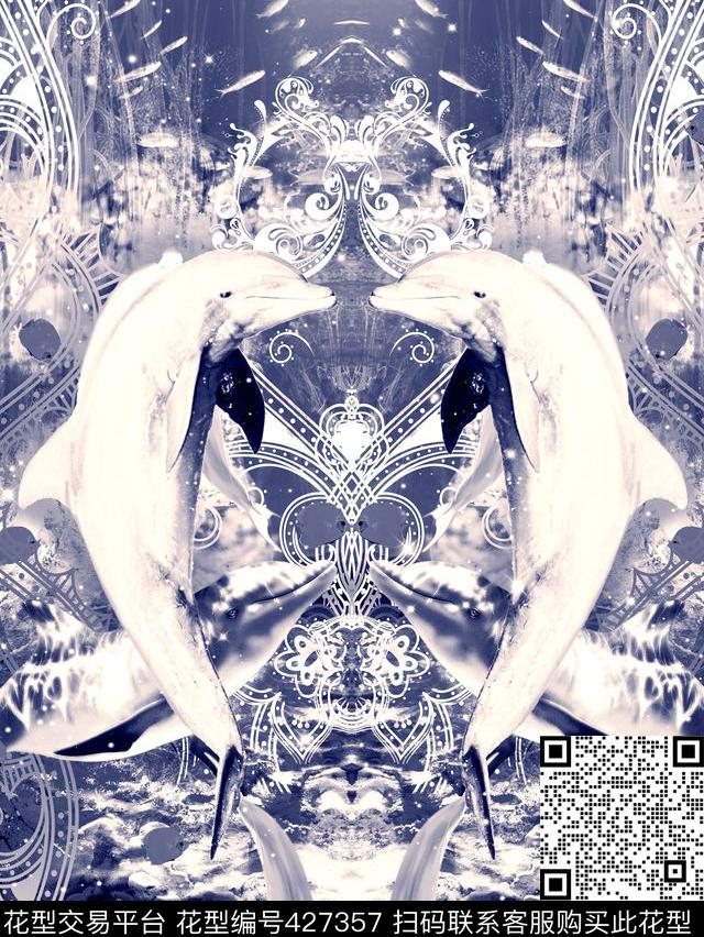 梦幻海底度假海豚珊瑚数码印花华亿平台下载（图片编号: 427357） - 瓦栏（Walan）