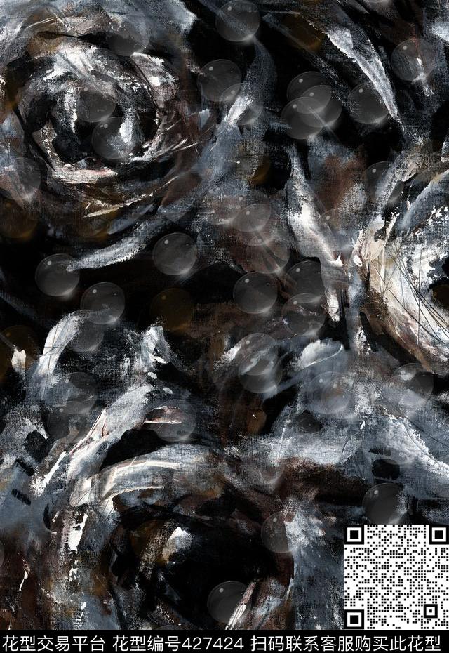 暗调定位手绘玫瑰传统印花华亿平台下载（图片编号: 427424） - 瓦栏（Walan）