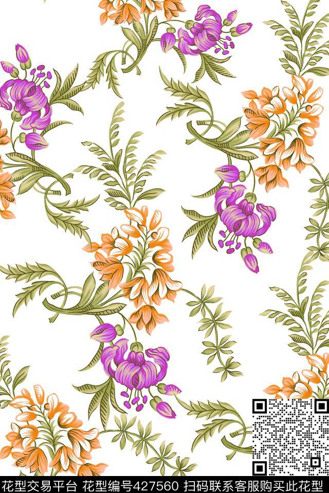 花卉满版华亿平台田园风数码印花华亿平台下载（图片编号: 427560） - 瓦栏（Walan）