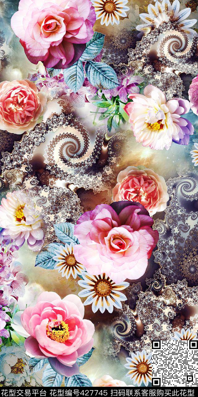 玫瑰清爽花卉数码数码印花华亿平台下载（图片编号: 427745） - 瓦栏（Walan）