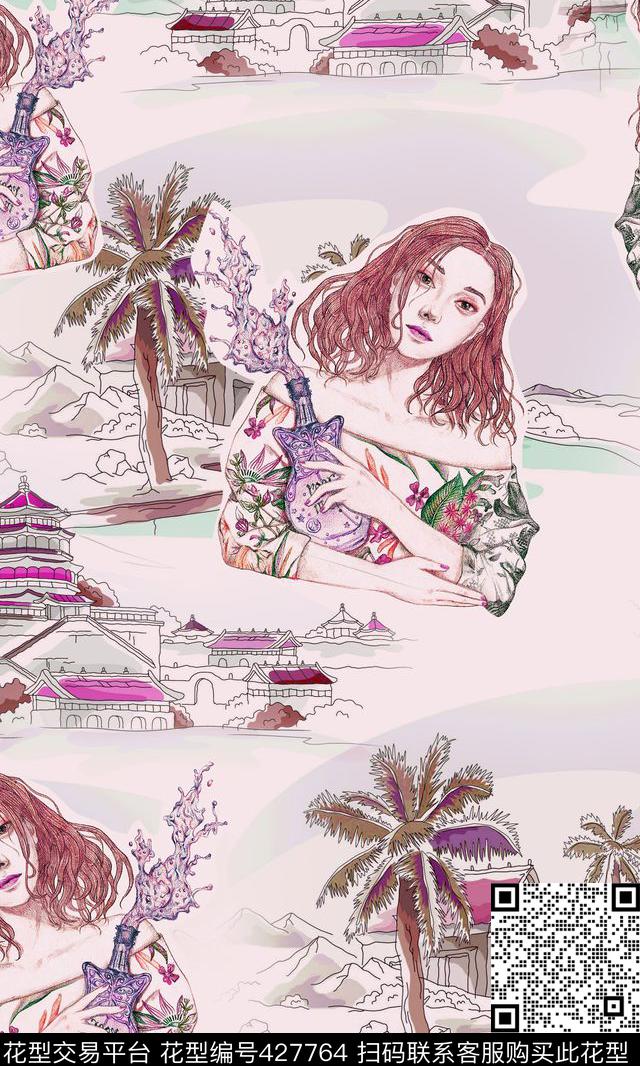 手绘插画、人物、风景数码印花华亿平台下载（图片编号: 427764） - 瓦栏（Walan）