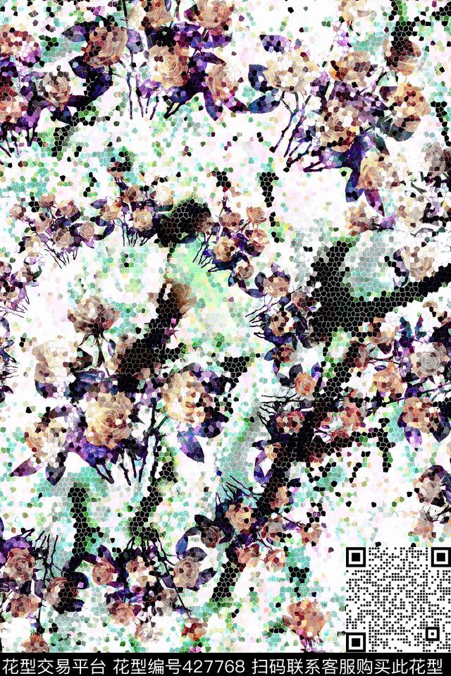 抽象花卉马赛克、花卉、抽象数码印花华亿平台下载（图片编号: 427768） - 瓦栏（Walan）