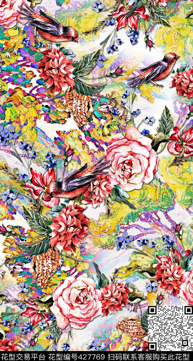 抽象服装花卉数码印花华亿平台下载（图片编号: 427769） - 瓦栏（Walan）