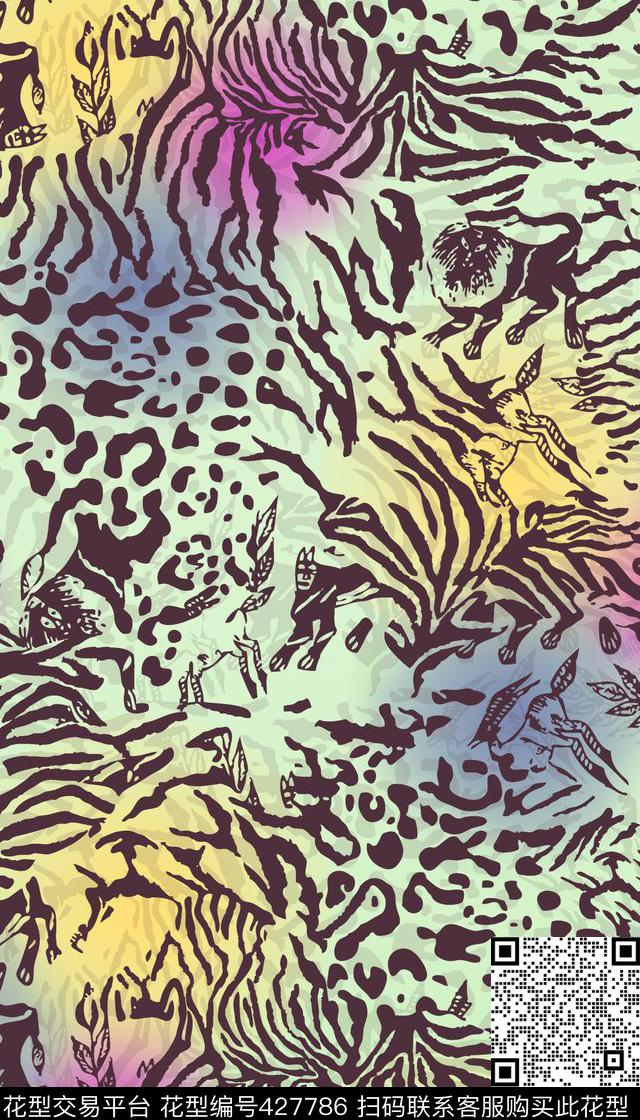 时尚炫彩动物传统印花华亿平台下载（图片编号: 427786） - 瓦栏（Walan）
