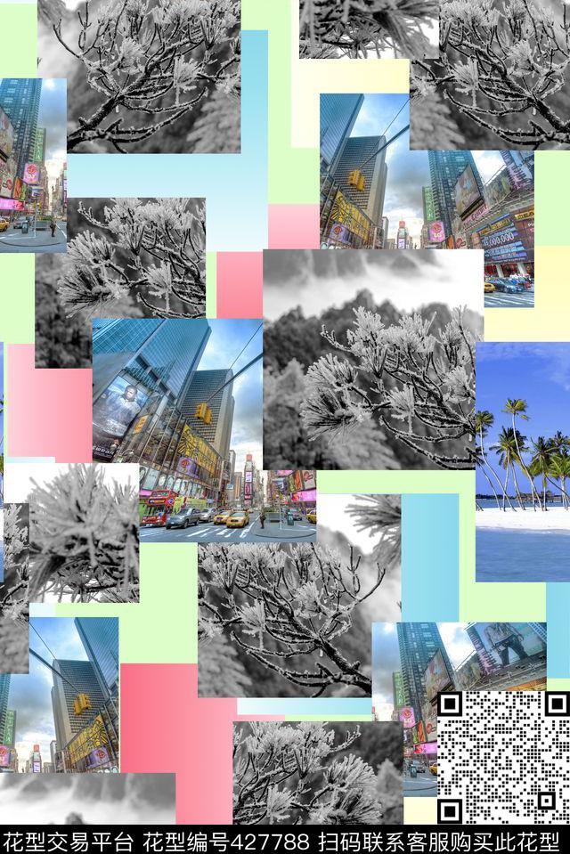 拼接风景、方块、彩色拼接组合数码印花华亿平台下载（图片编号: 427788） - 瓦栏（Walan）