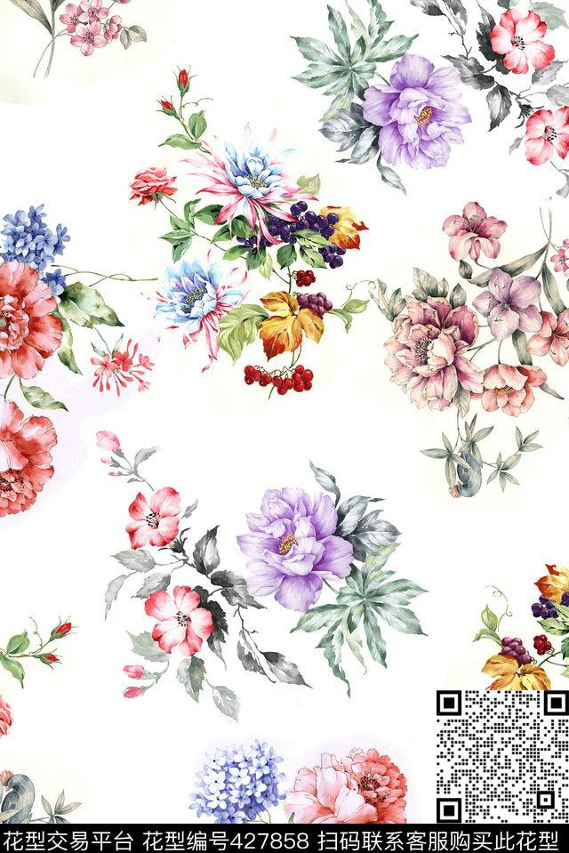 满地花手绘花卉小清新数码印花华亿平台下载（图片编号: 427858） - 瓦栏（Walan）