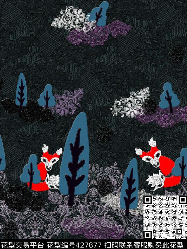 抽象动物卡通树数码印花华亿平台下载（图片编号: 427877） - 瓦栏（Walan）