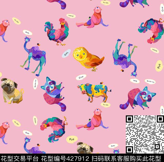 可爱小清新动物数码印花华亿平台下载（图片编号: 427912） - 瓦栏（Walan）