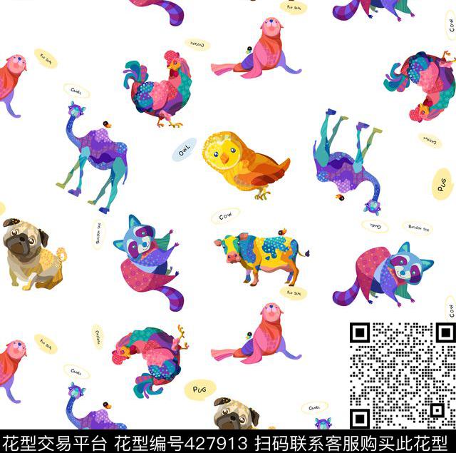 可爱小清新动物数码印花华亿平台下载（图片编号: 427913） - 瓦栏（Walan）