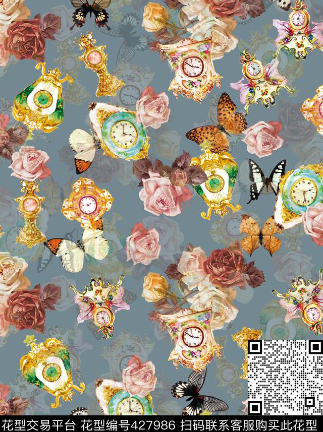 秋冬复古手绘花卉数码印花华亿平台下载（图片编号: 427986） - 瓦栏（Walan）