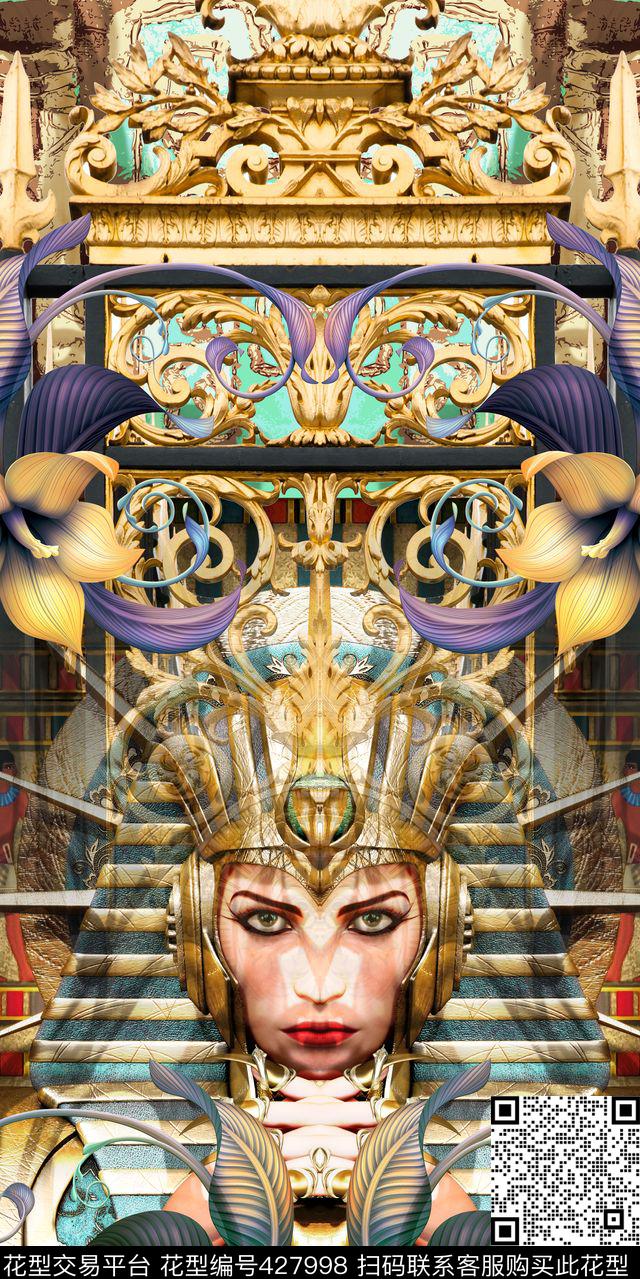 酷炫金属宝石埃及艳后数码印花华亿平台下载（图片编号: 427998） - 瓦栏（Walan）