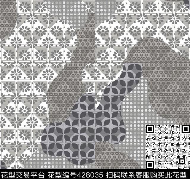 时尚几何图像拼接传统印花华亿平台下载（图片编号: 428035） - 瓦栏（Walan）