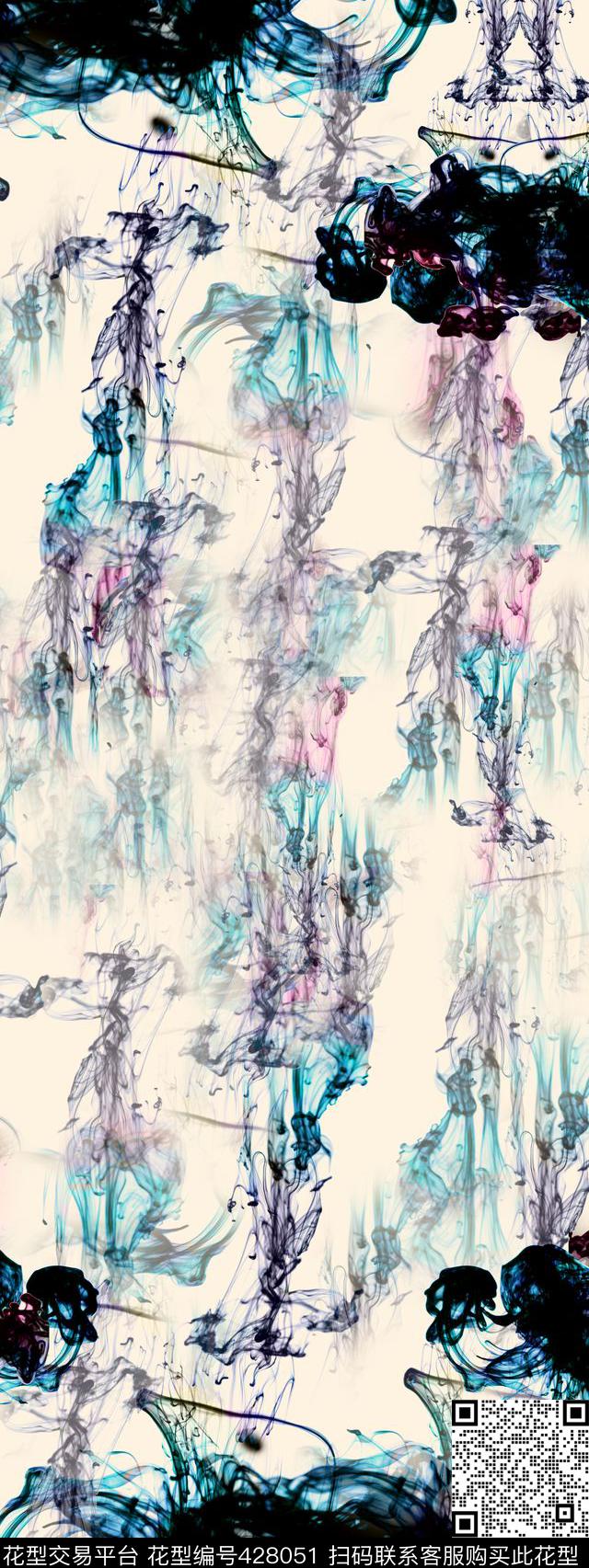 抽象水墨韵文彩绘墨水云纹抽象大气数码印花华亿平台下载（图片编号: 428051） - 瓦栏（Walan）