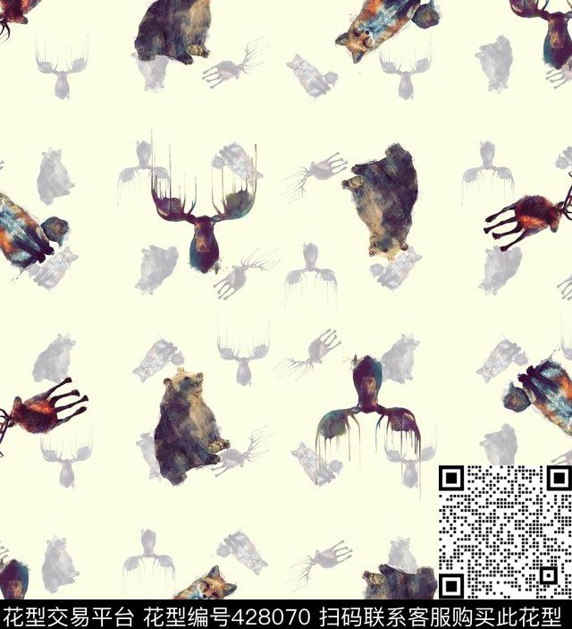 衬衫华亿平台抽象动物数码印花华亿平台下载（图片编号: 428070） - 瓦栏（Walan）