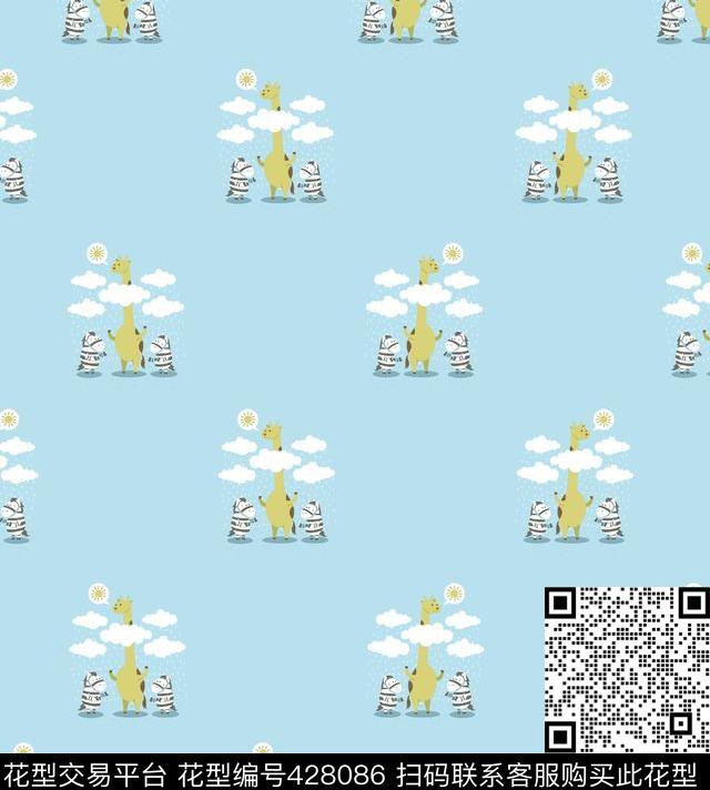 斑马长颈鹿动物传统印花华亿平台下载（图片编号: 428086） - 瓦栏（Walan）