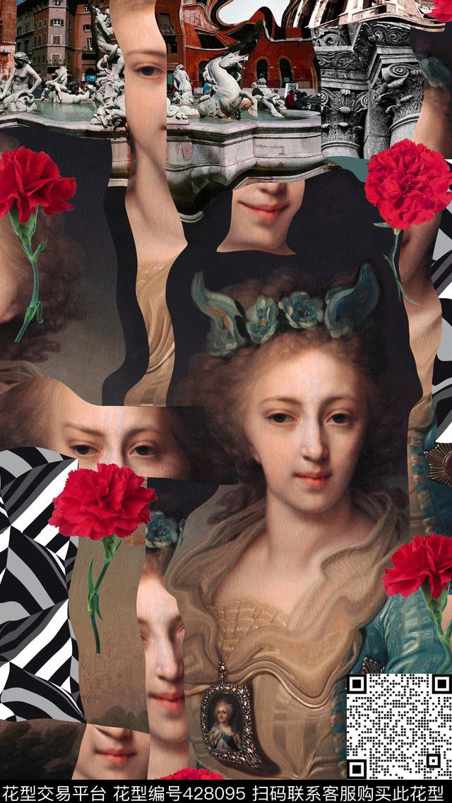 变形花卉康乃馨数码印花华亿平台下载（图片编号: 428095） - 瓦栏（Walan）