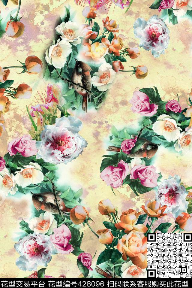 高雅花卉鸟数码印花华亿平台下载（图片编号: 428096） - 瓦栏（Walan）