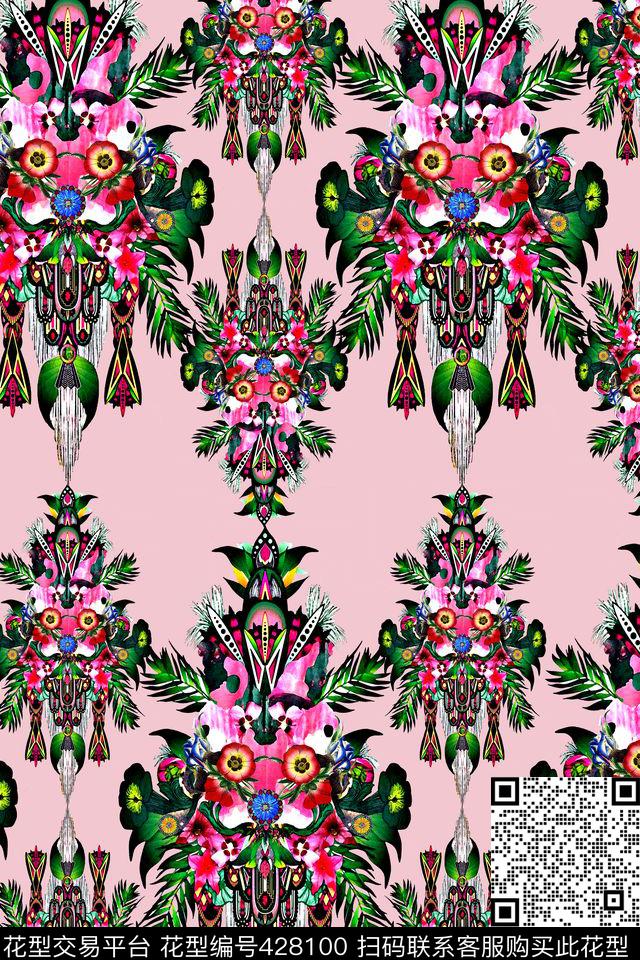 民族花树叶数码印花华亿平台下载（图片编号: 428100） - 瓦栏（Walan）