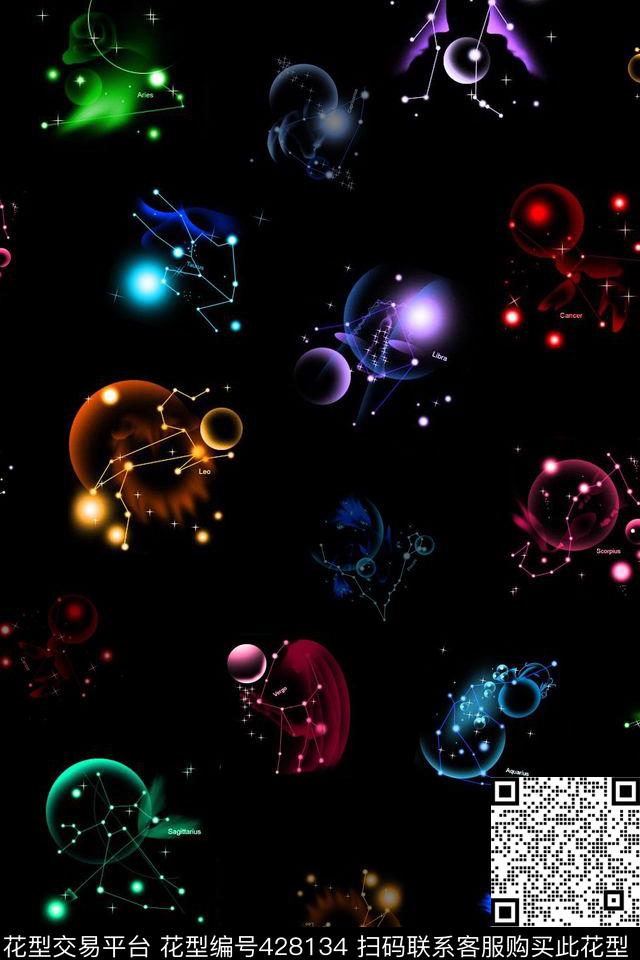 彩色创意十二星座数码印花华亿平台下载（图片编号: 428134） - 瓦栏（Walan）