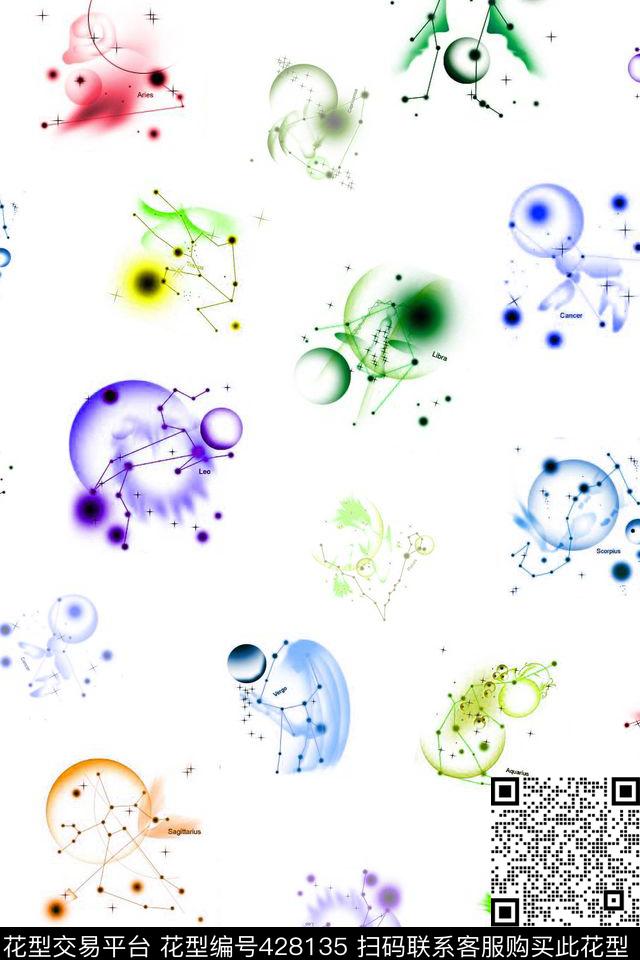 彩色创意十二星座数码印花华亿平台下载（图片编号: 428135） - 瓦栏（Walan）