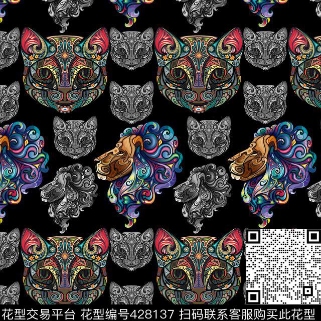 欧式猫咪矢量彩绘图狮子矢量彩绘图数码印花华亿平台下载（图片编号: 428137） - 瓦栏（Walan）